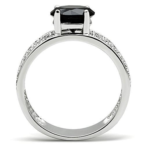 3W145 - Brass Ring Rhodium Women AAA Grade CZ Jet