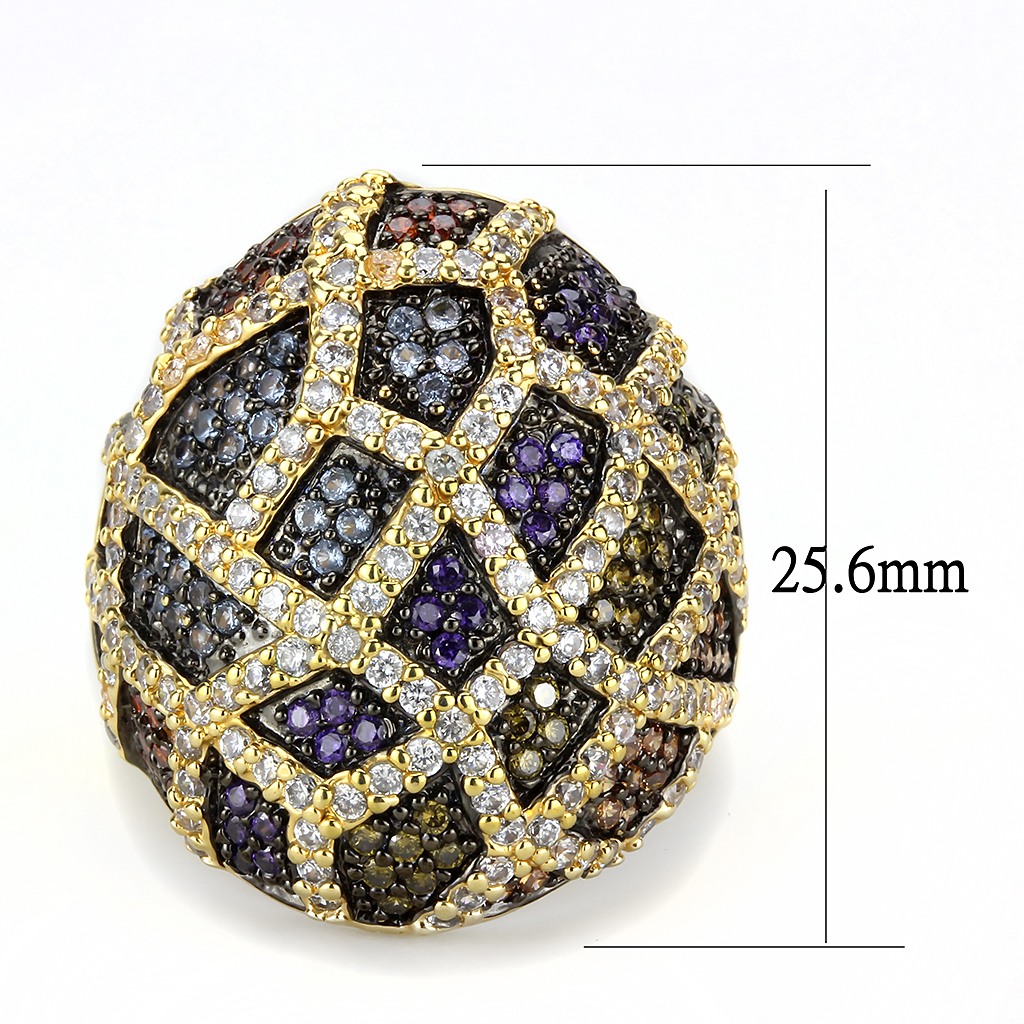 3W1461 - Brass Ring Gold+Ruthenium Women AAA Grade CZ Multi Color