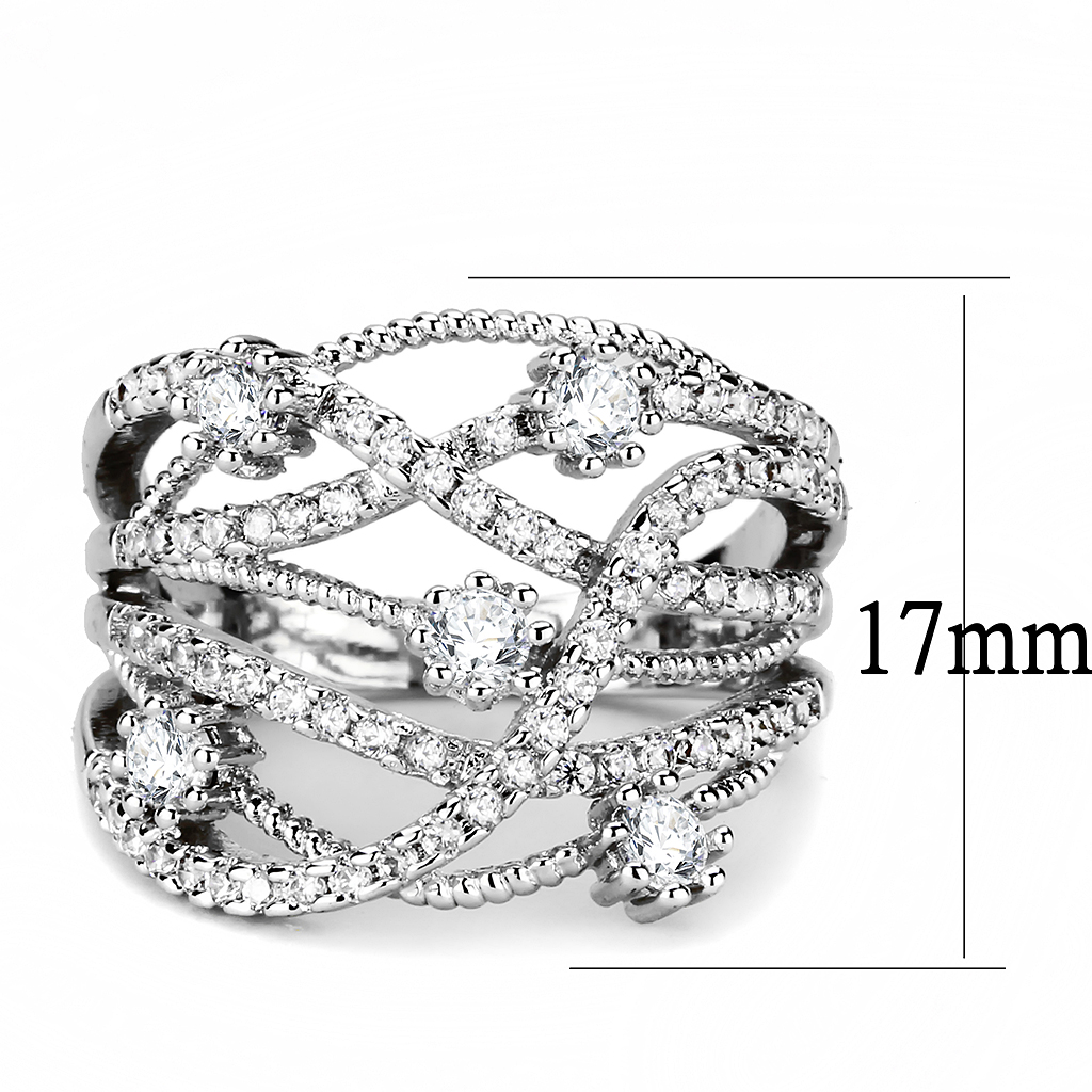 3W1463 - Brass Ring Rhodium Women AAA Grade CZ Clear