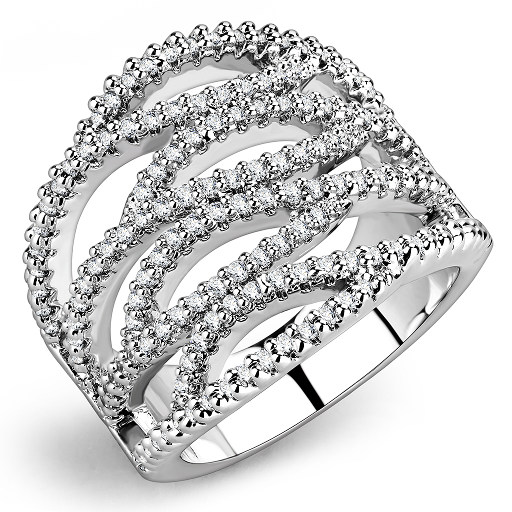 3W1465 - Brass Ring Rhodium Women AAA Grade CZ Clear