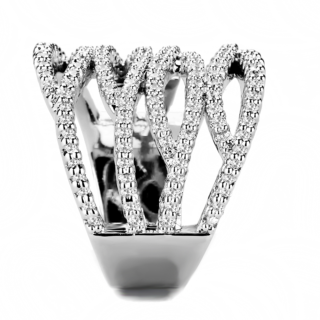 3W1465 - Brass Ring Rhodium Women AAA Grade CZ Clear