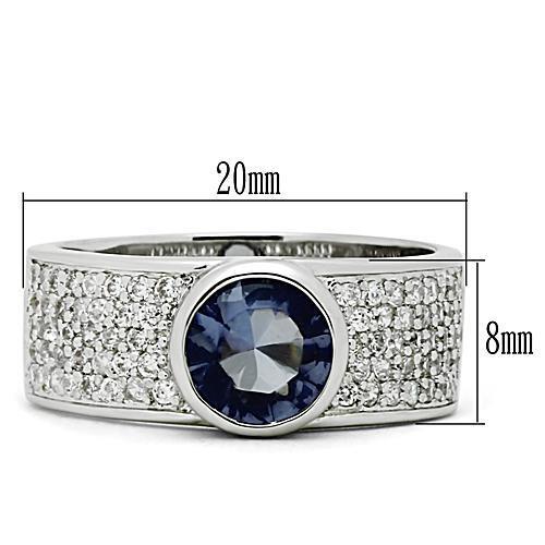 3W146 - Brass Ring Rhodium Women Synthetic Light Sapphire