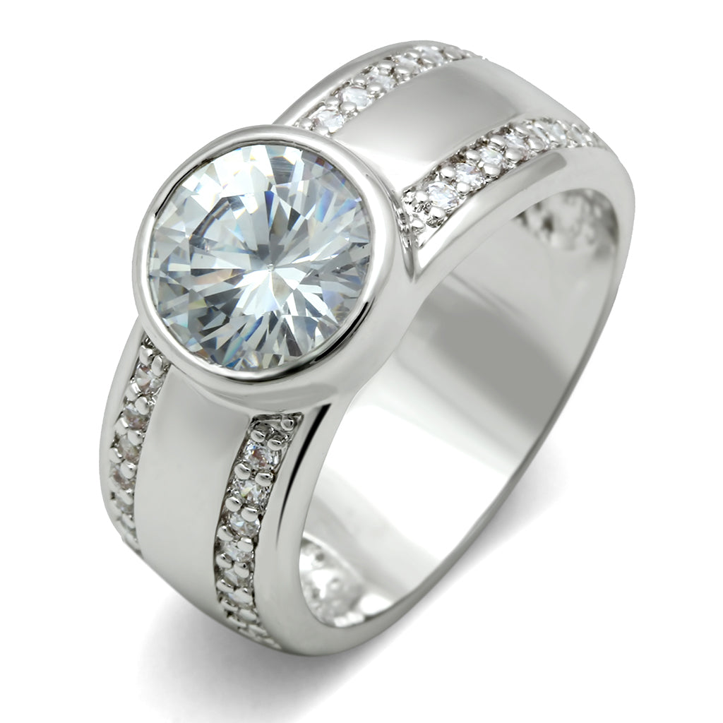 3W147 - Brass Ring Rhodium Women AAA Grade CZ Clear