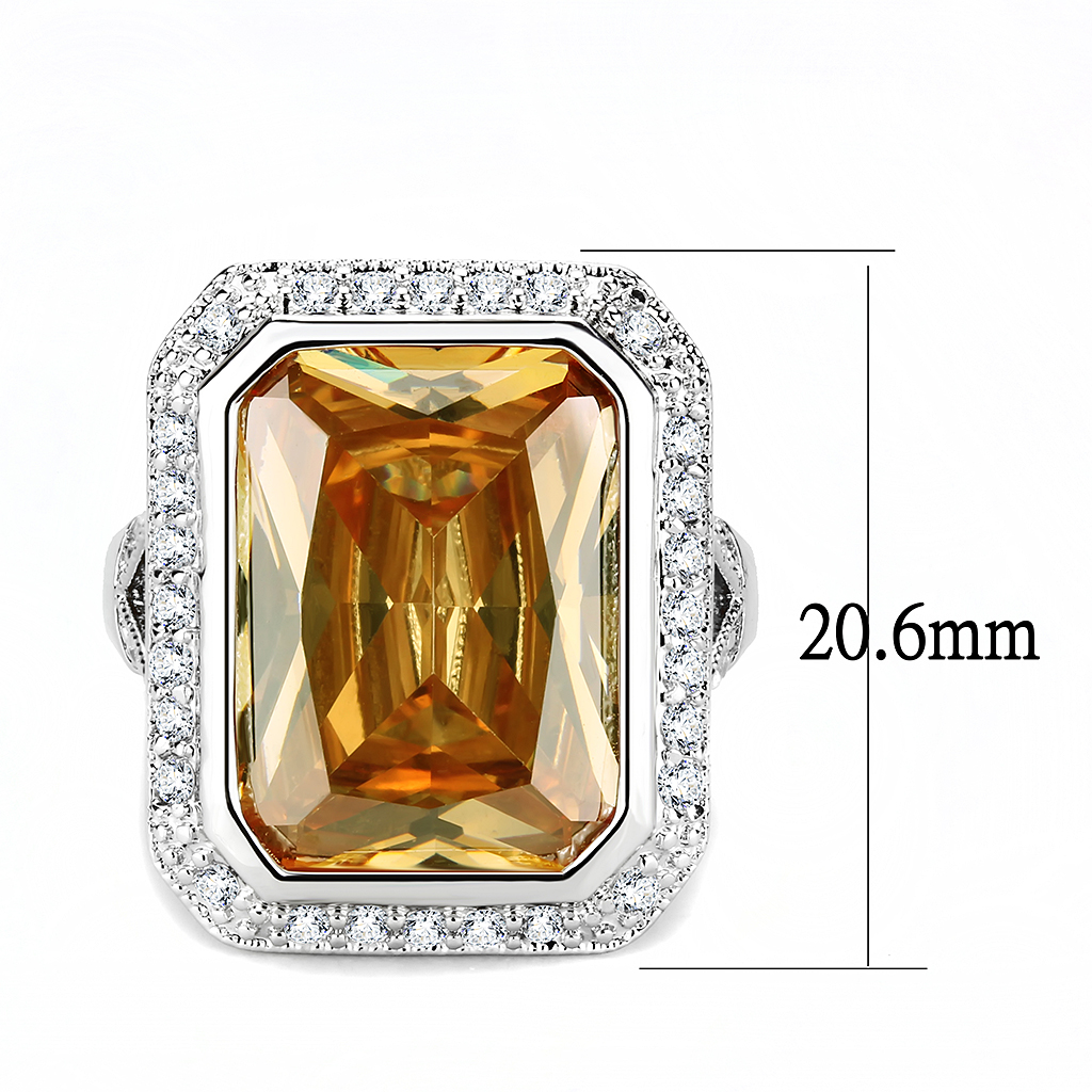 3W1471 - Brass Ring Rhodium Women AAA Grade CZ Champagne