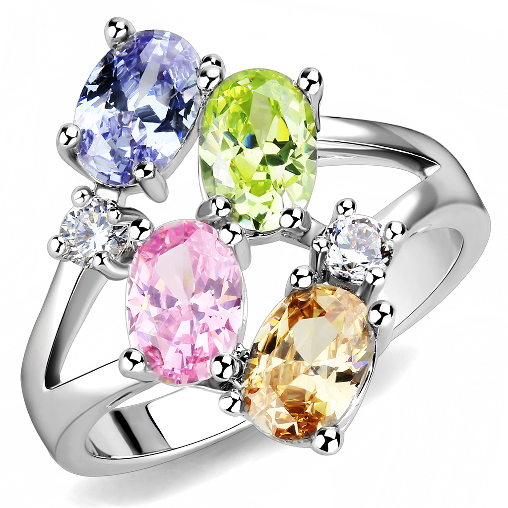 3W1474 - Brass Ring Rhodium Women AAA Grade CZ Multi Color