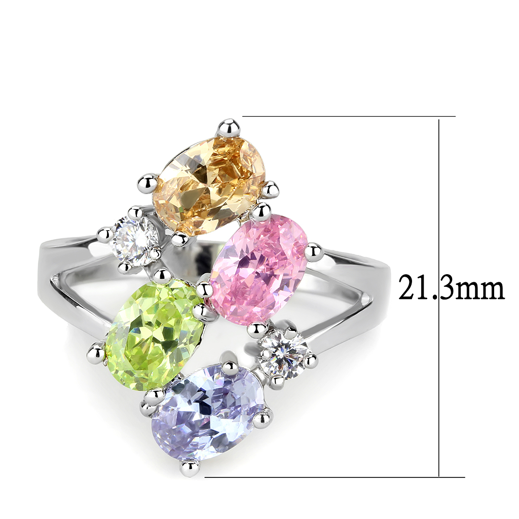 3W1474 - Brass Ring Rhodium Women AAA Grade CZ Multi Color