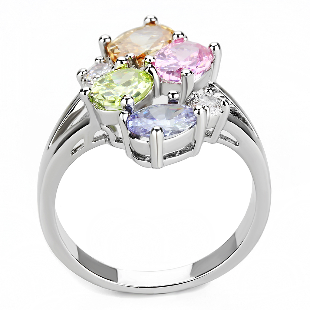 3W1474 - Brass Ring Rhodium Women AAA Grade CZ Multi Color