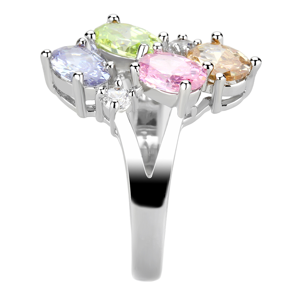 3W1474 - Brass Ring Rhodium Women AAA Grade CZ Multi Color