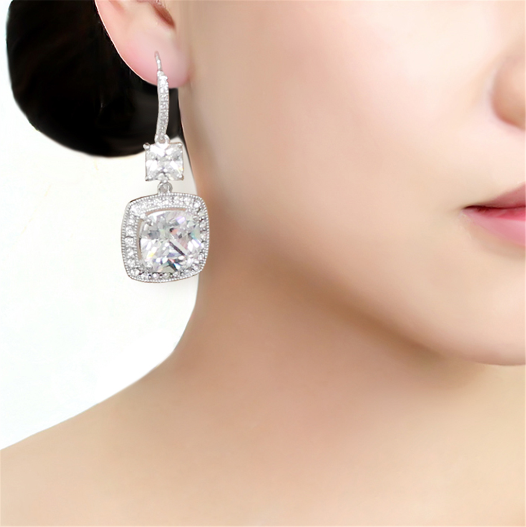 3W1477 - Brass Earrings Rhodium Women AAA Grade CZ Clear