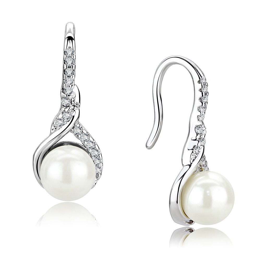 3W1478 - Brass Earrings Rhodium Women Synthetic White