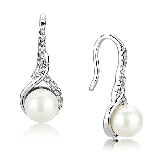 3W1478 - Brass Earrings Rhodium Women Synthetic White