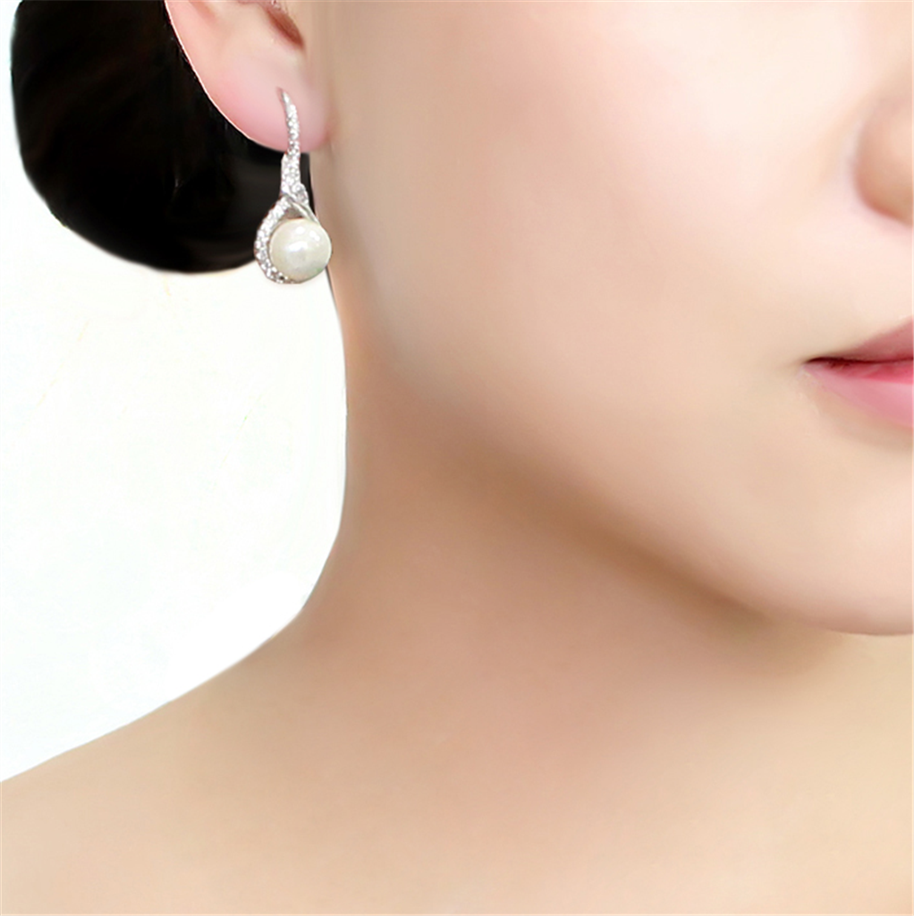 3W1478 - Brass Earrings Rhodium Women Synthetic White