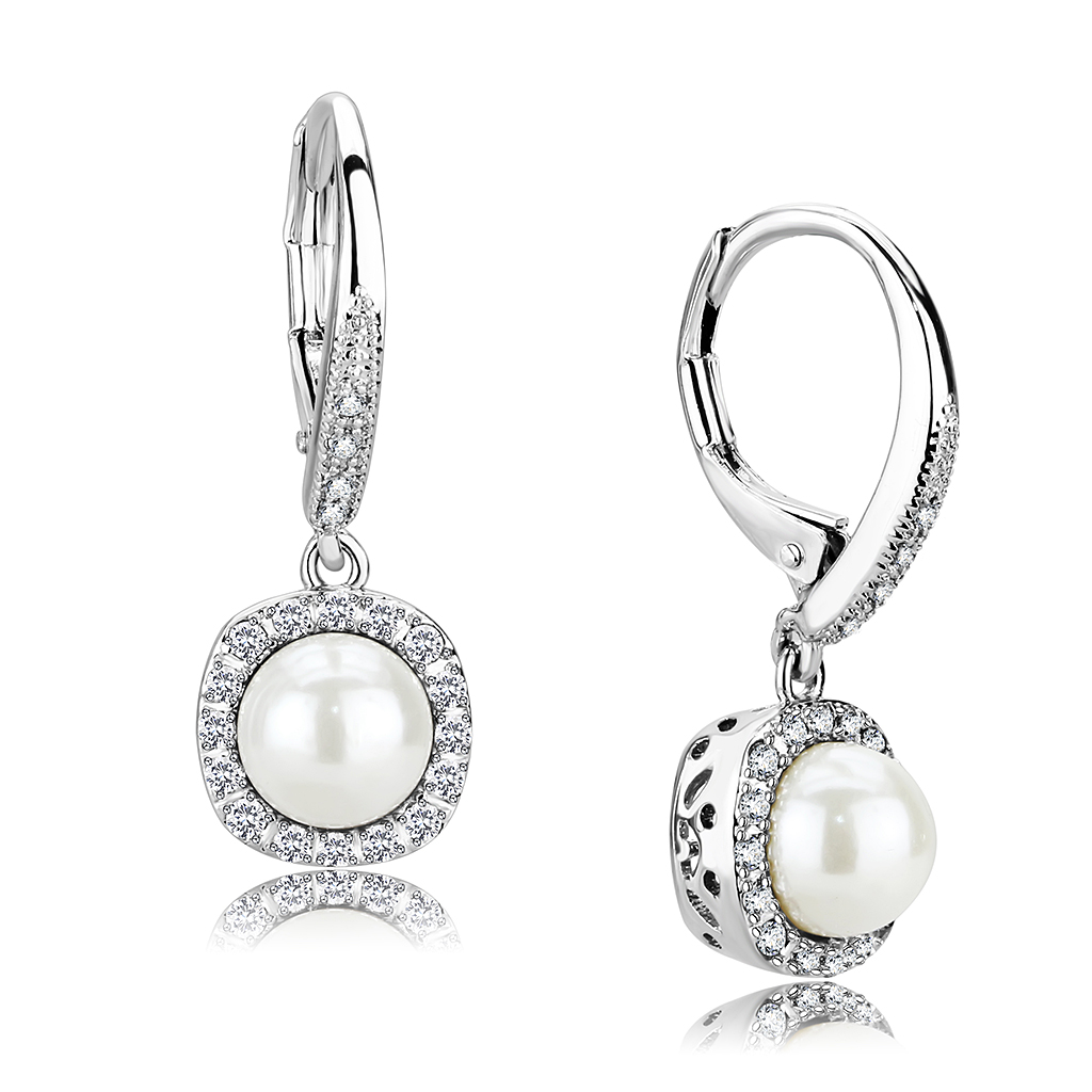 3W1479 - Brass Earrings Rhodium Women Synthetic White