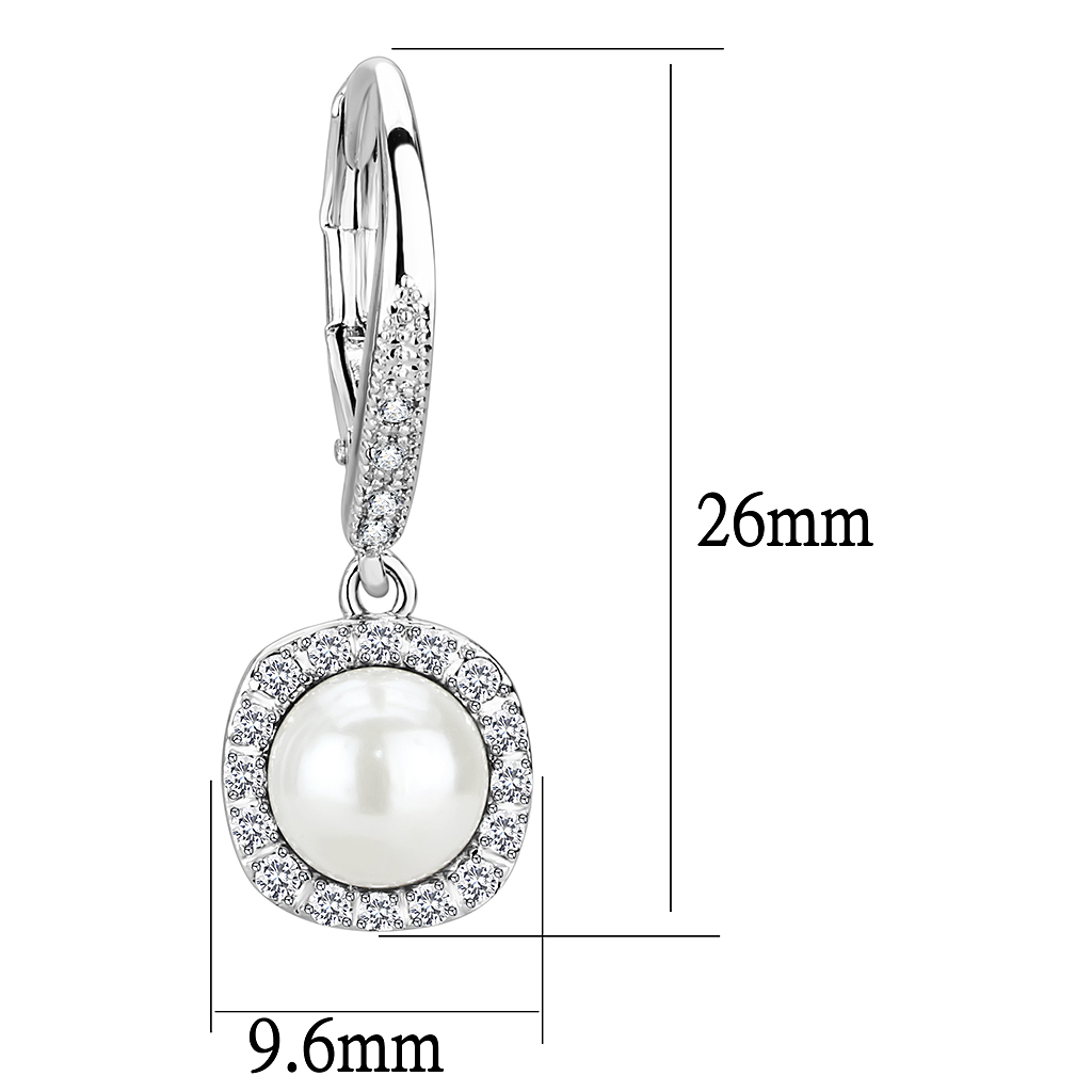 3W1479 - Brass Earrings Rhodium Women Synthetic White