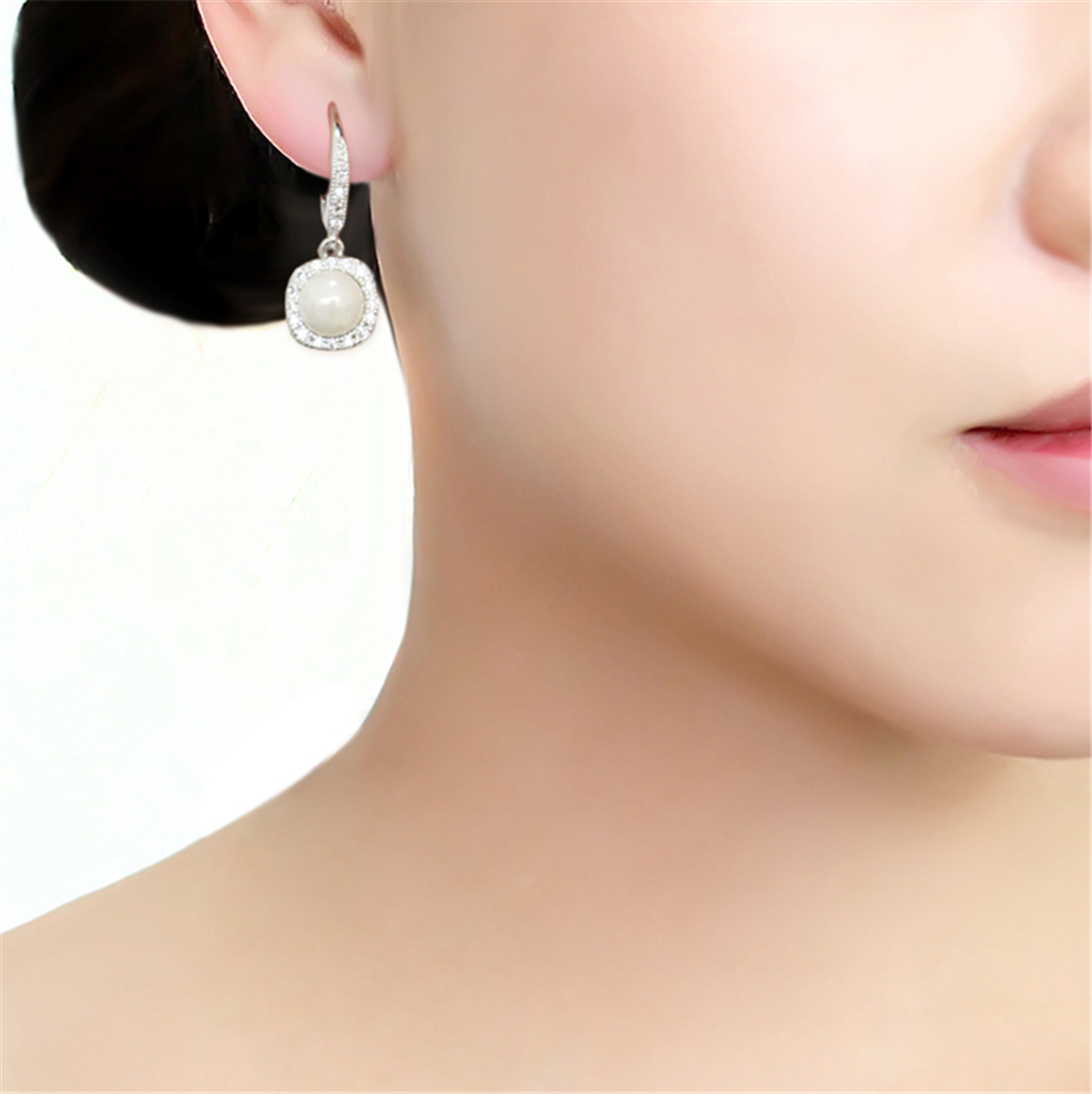 3W1479 - Brass Earrings Rhodium Women Synthetic White