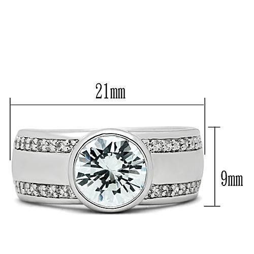 3W147 - Brass Ring Rhodium Women AAA Grade CZ Clear