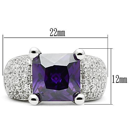 3W148 - Brass Ring Rhodium Women AAA Grade CZ Amethyst