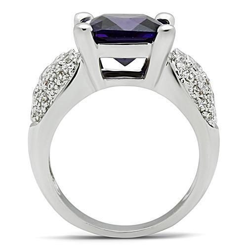 3W148 - Brass Ring Rhodium Women AAA Grade CZ Amethyst