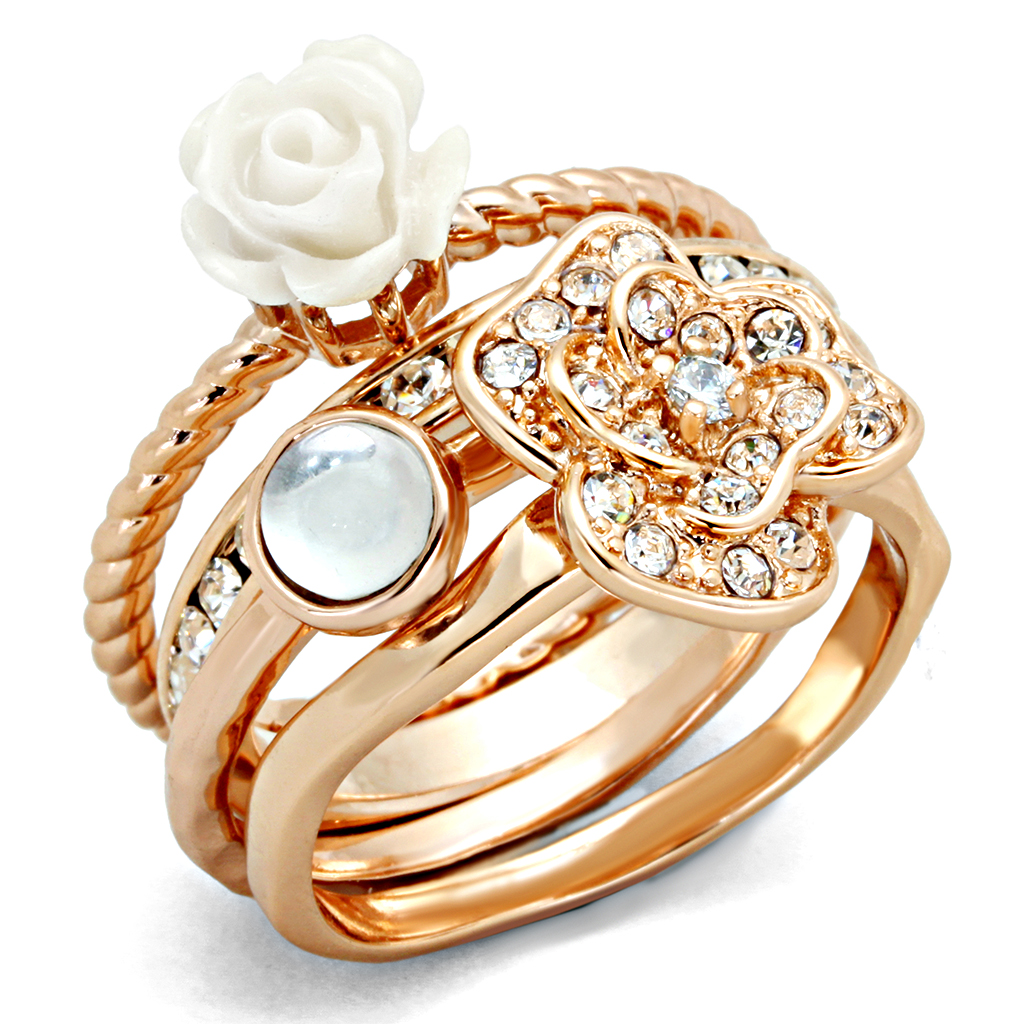 3W1490 - Brass Ring Rose Gold Women Synthetic White