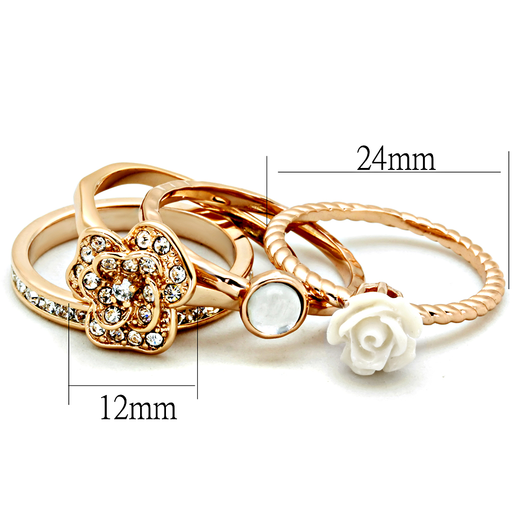 3W1490 - Brass Ring Rose Gold Women Synthetic White