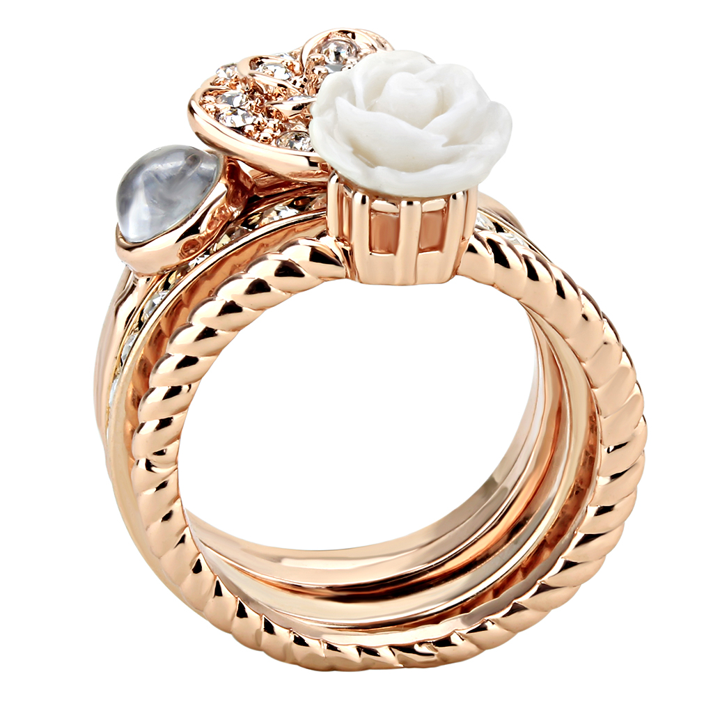 3W1490 - Brass Ring Rose Gold Women Synthetic White