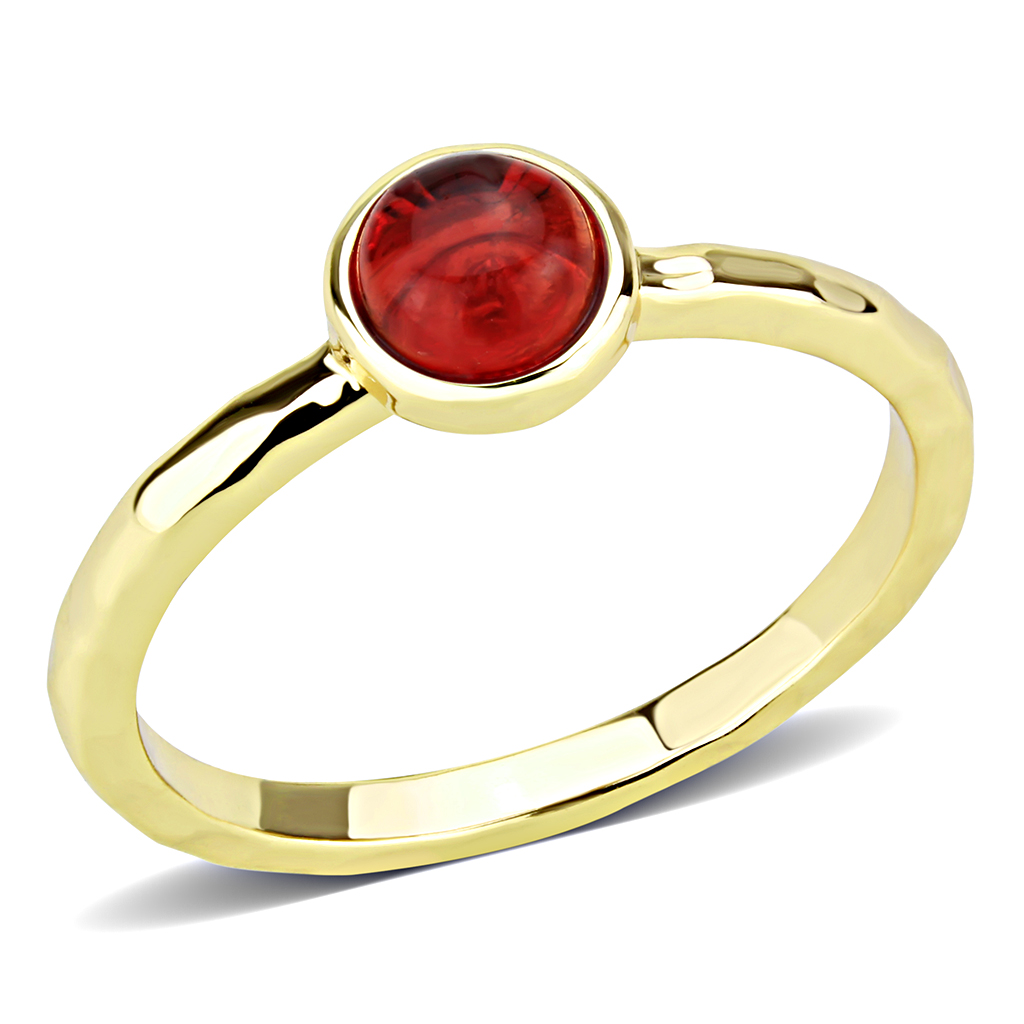 3W1496 - Brass Ring Gold Women Synthetic Garnet