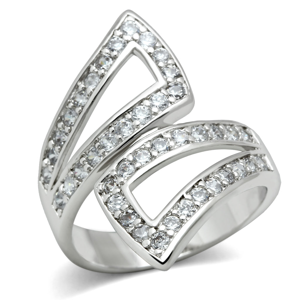 3W150 - Brass Ring Rhodium Women AAA Grade CZ Clear