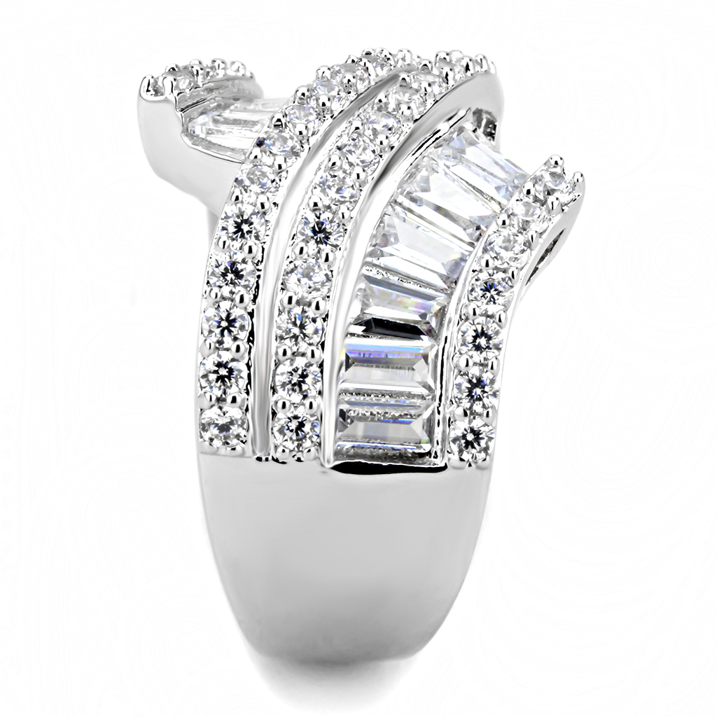 3W1501 - Brass Ring Rhodium Women AAA Grade CZ Clear