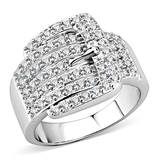 3W1502 - Brass Ring Rhodium Women AAA Grade CZ Clear