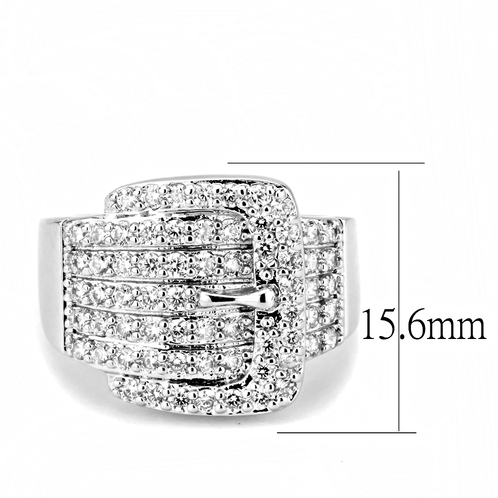 3W1502 - Brass Ring Rhodium Women AAA Grade CZ Clear