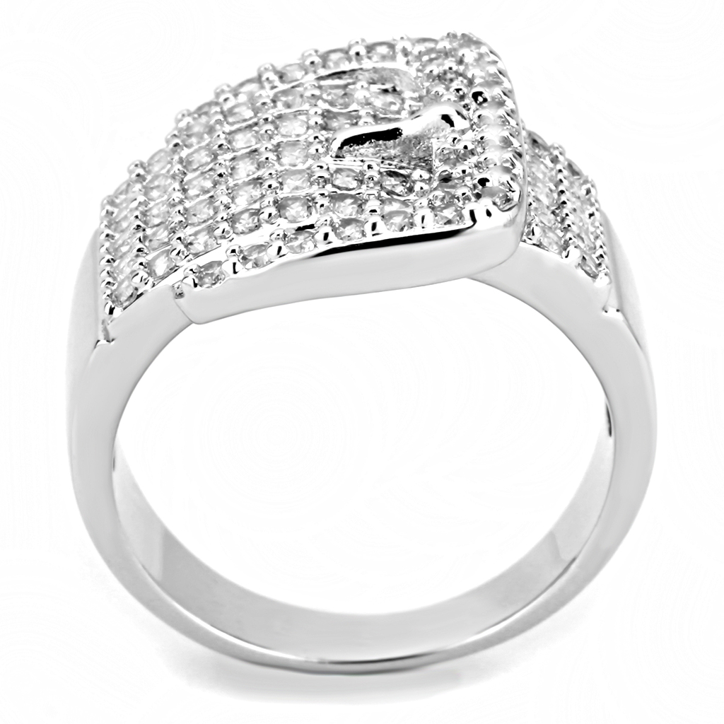 3W1502 - Brass Ring Rhodium Women AAA Grade CZ Clear