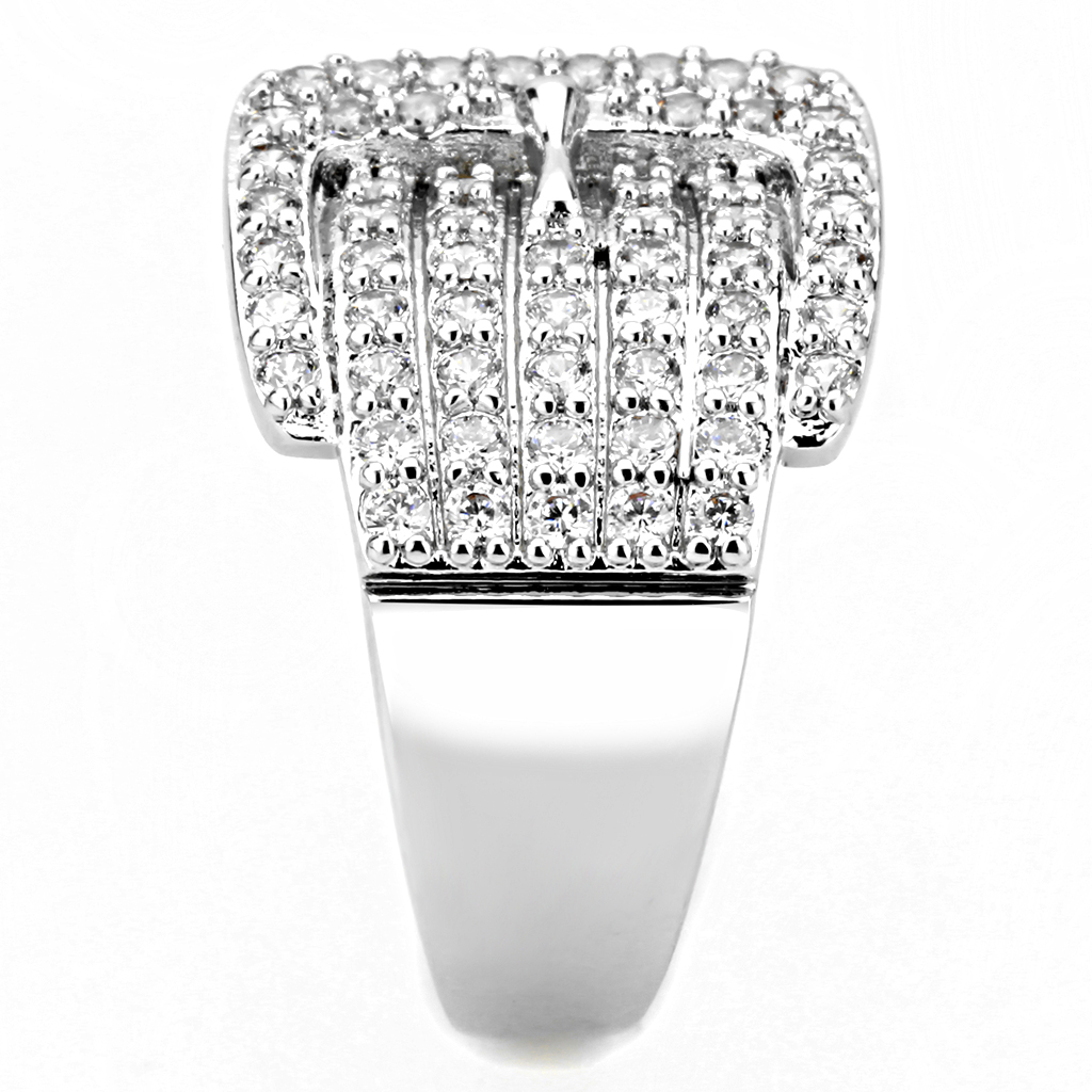 3W1502 - Brass Ring Rhodium Women AAA Grade CZ Clear