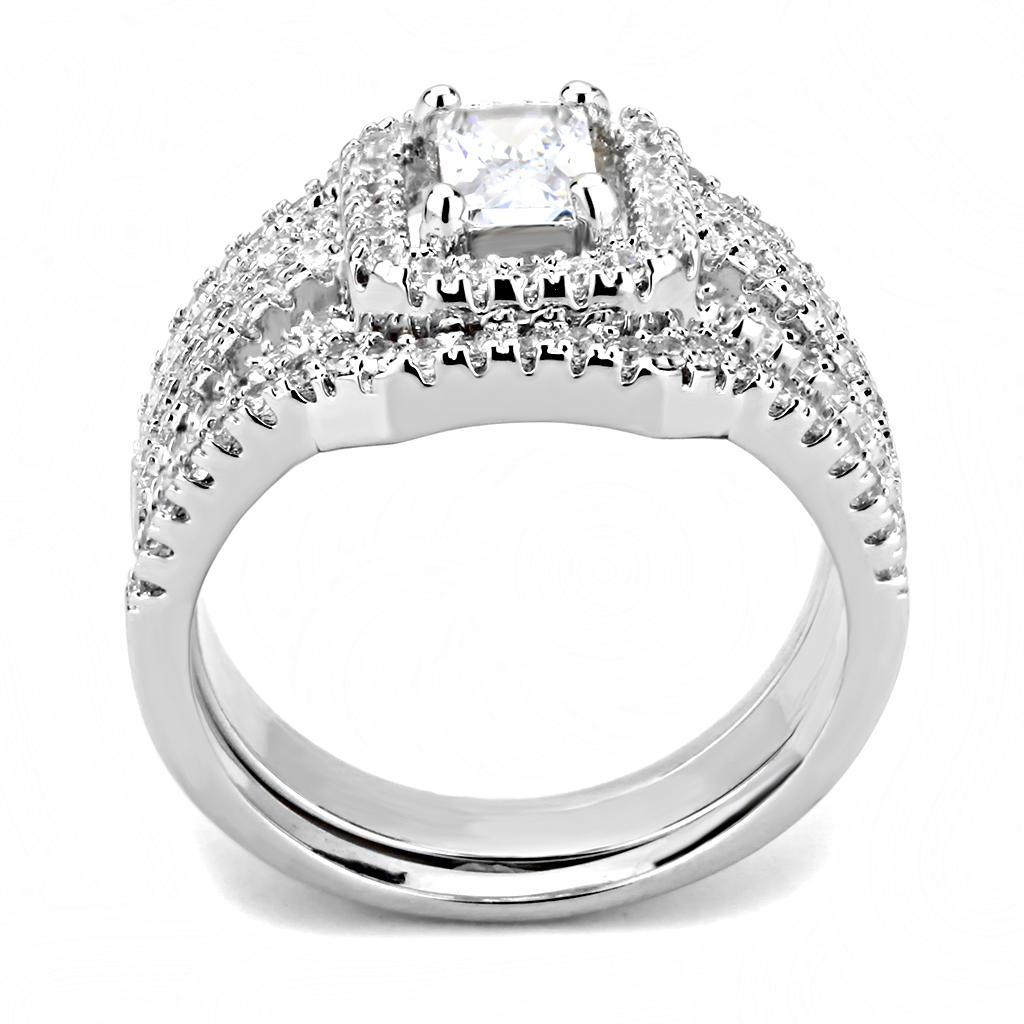 3W1503 - Brass Ring Rhodium Women AAA Grade CZ Clear