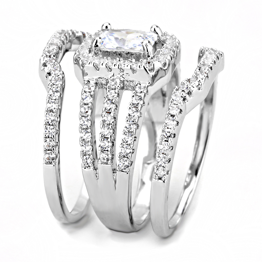 3W1503 - Brass Ring Rhodium Women AAA Grade CZ Clear