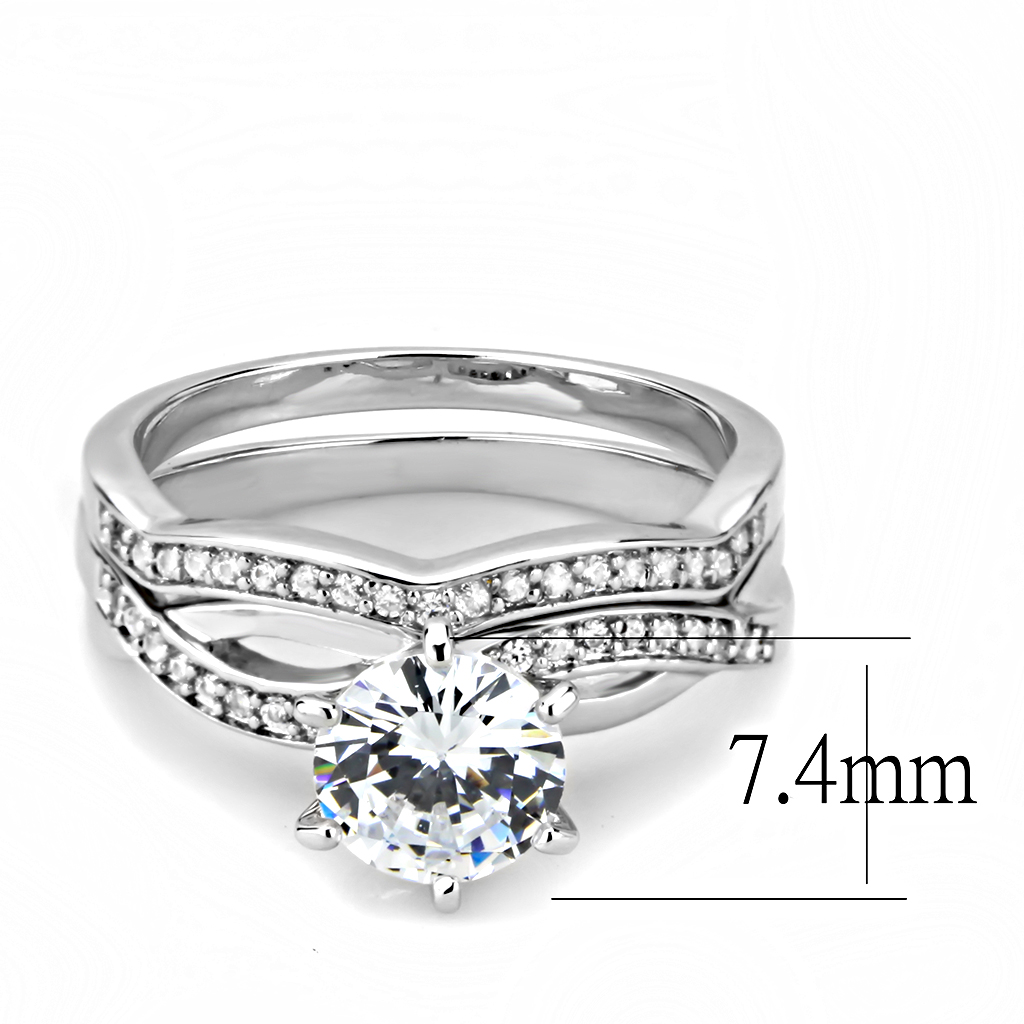 3W1505 - Brass Ring Rhodium Women AAA Grade CZ Clear