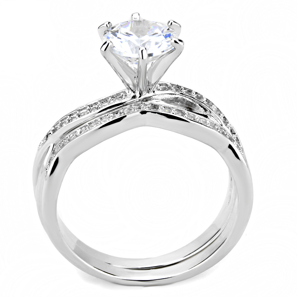 3W1505 - Brass Ring Rhodium Women AAA Grade CZ Clear