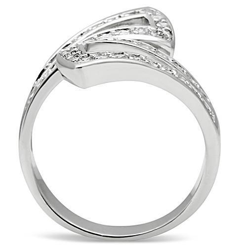 3W150 - Brass Ring Rhodium Women AAA Grade CZ Clear