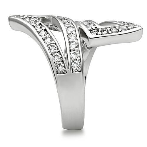 3W150 - Brass Ring Rhodium Women AAA Grade CZ Clear