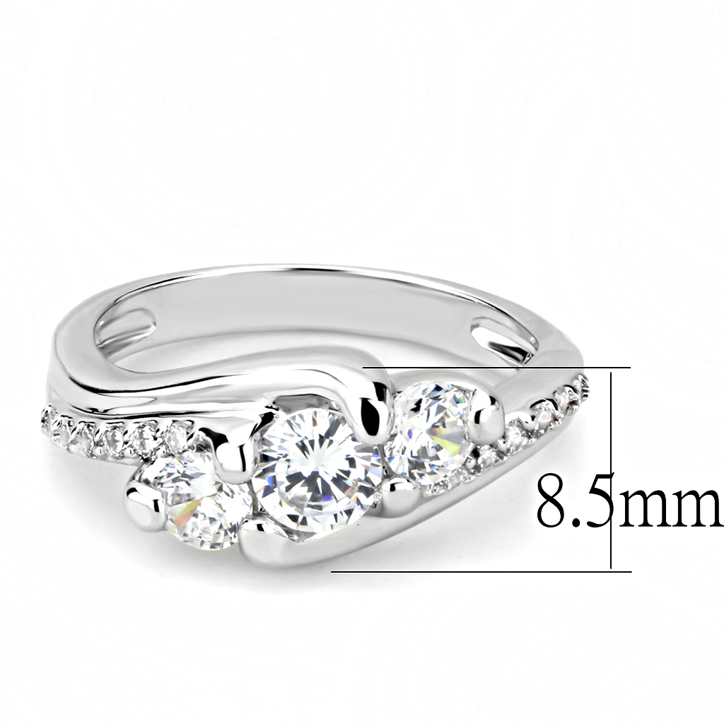 3W1512 - Brass Ring Rhodium Women AAA Grade CZ Clear