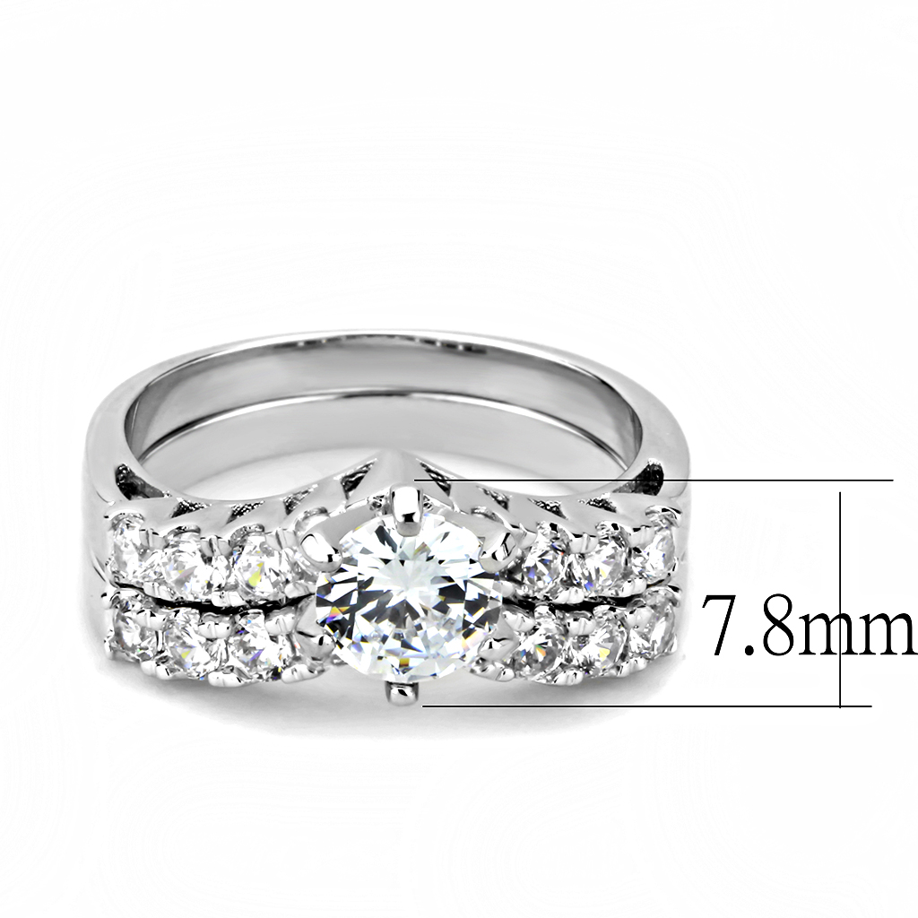 3W1513 - Brass Ring Rhodium Women AAA Grade CZ Clear