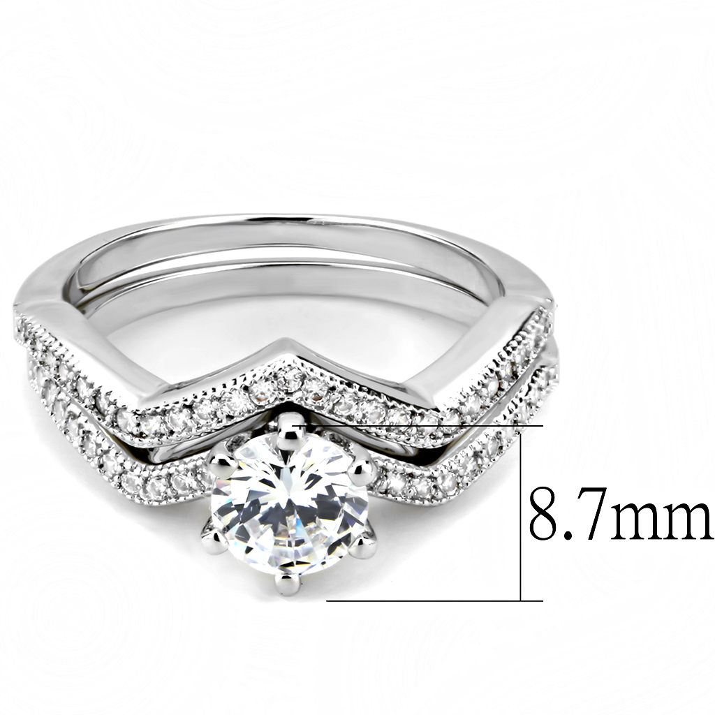 3W1514 - Brass Ring Rhodium Women AAA Grade CZ Clear