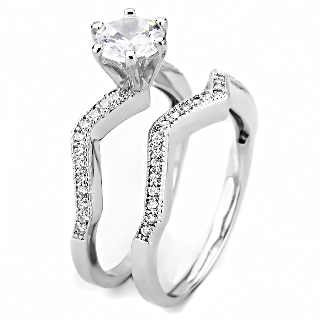 3W1514 - Brass Ring Rhodium Women AAA Grade CZ Clear