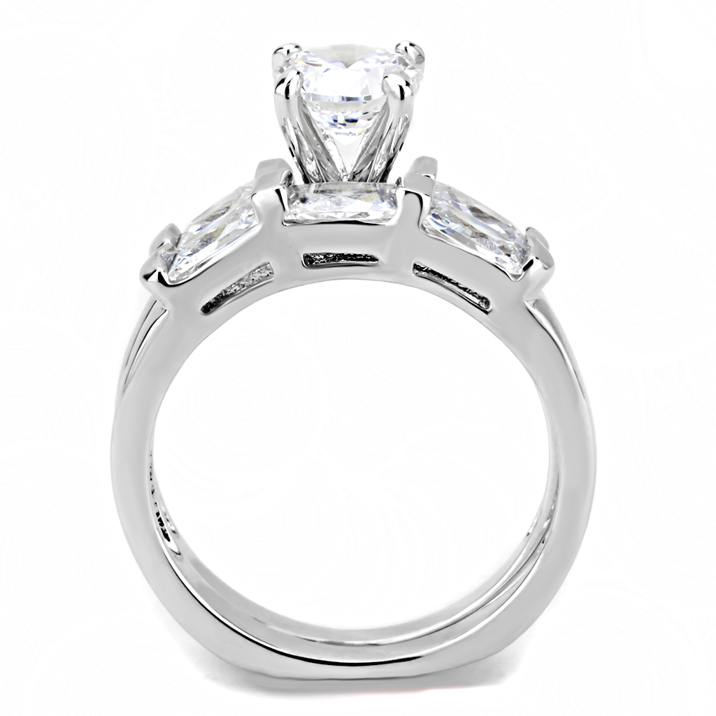 3W1515 - Brass Ring Rhodium Women AAA Grade CZ Clear