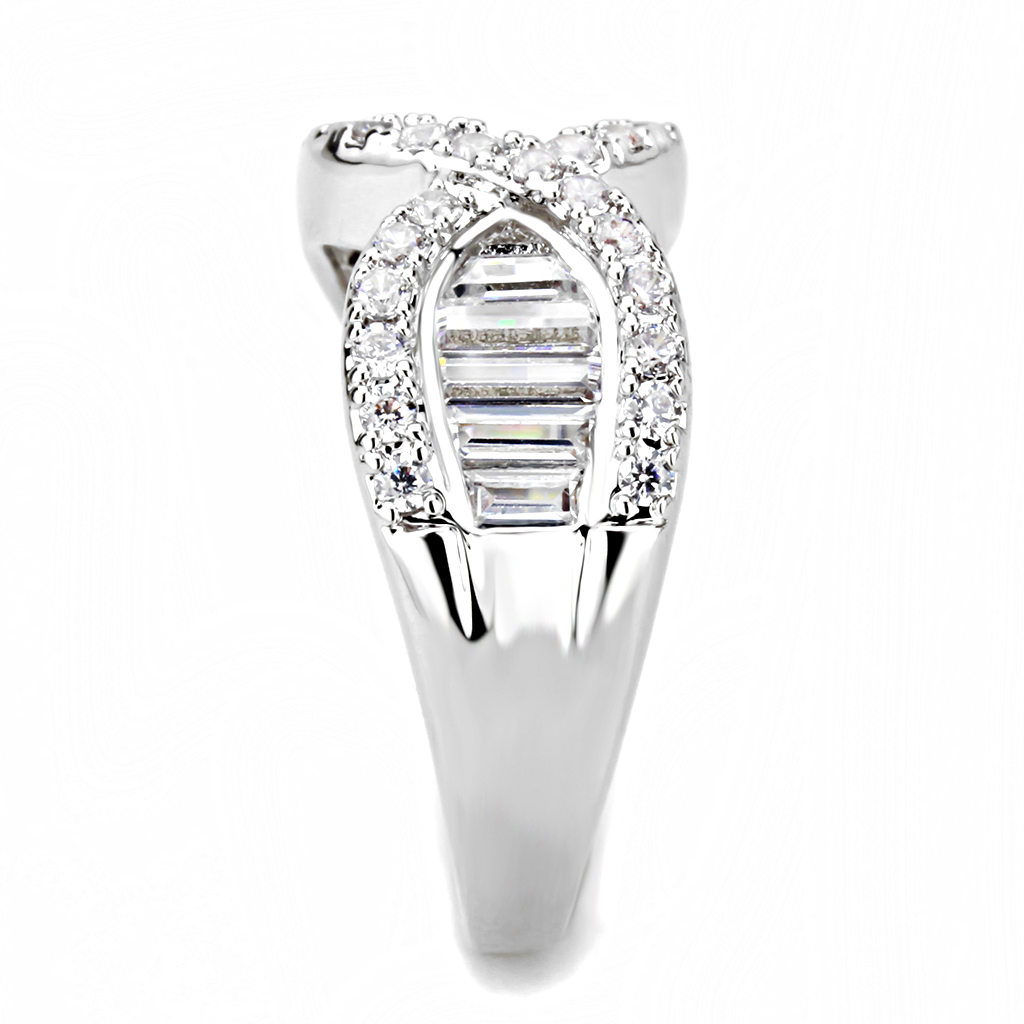 3W1518 - Brass Ring Rhodium Women AAA Grade CZ Clear