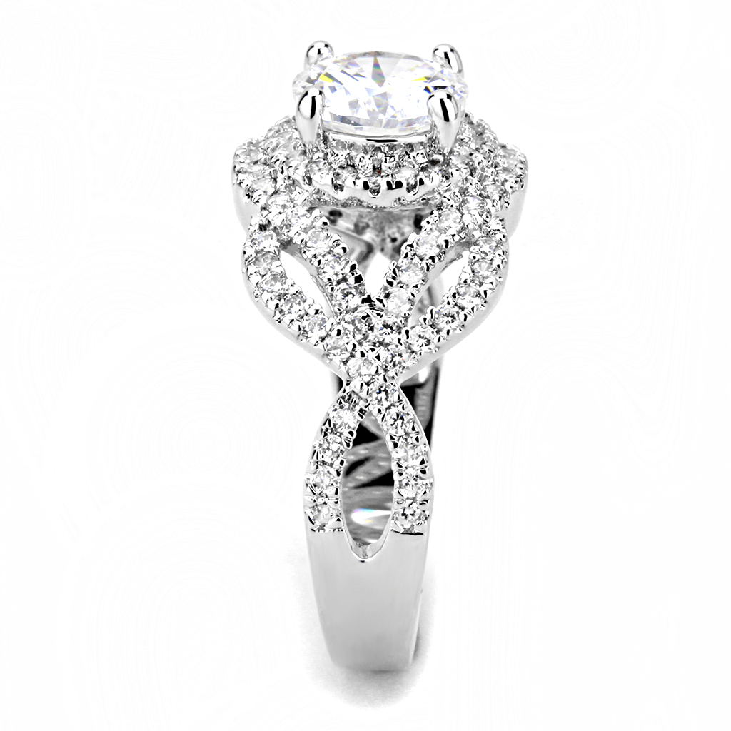 3W1519 - Brass Ring Rhodium Women AAA Grade CZ Clear