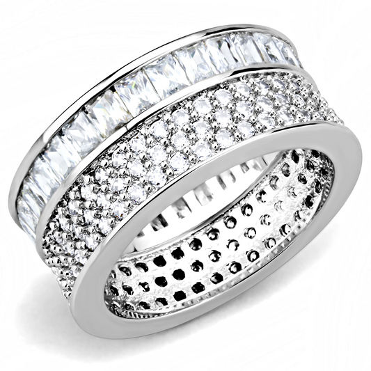 3W1520 - Stainless Steel Ring Rhodium Women AAA Grade CZ Clear