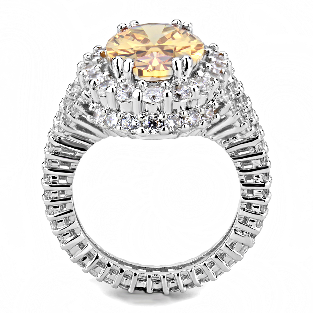 3W1523 - Brass Ring Rhodium Women AAA Grade CZ Champagne