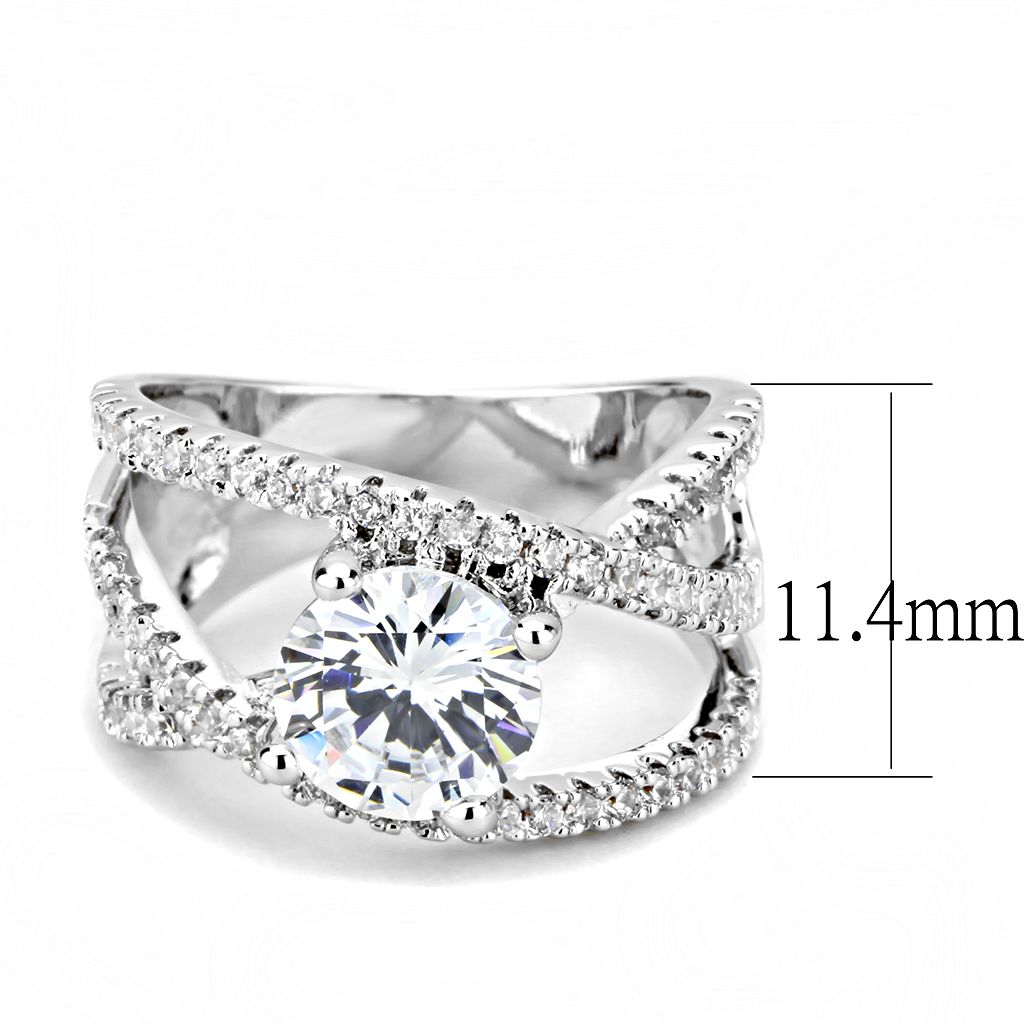 3W1529 - Brass Ring Rhodium Women AAA Grade CZ Clear