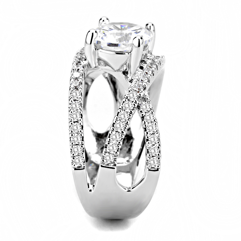 3W1529 - Brass Ring Rhodium Women AAA Grade CZ Clear