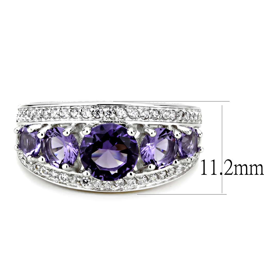 3W1530 - Brass Ring Rhodium Women Synthetic Amethyst